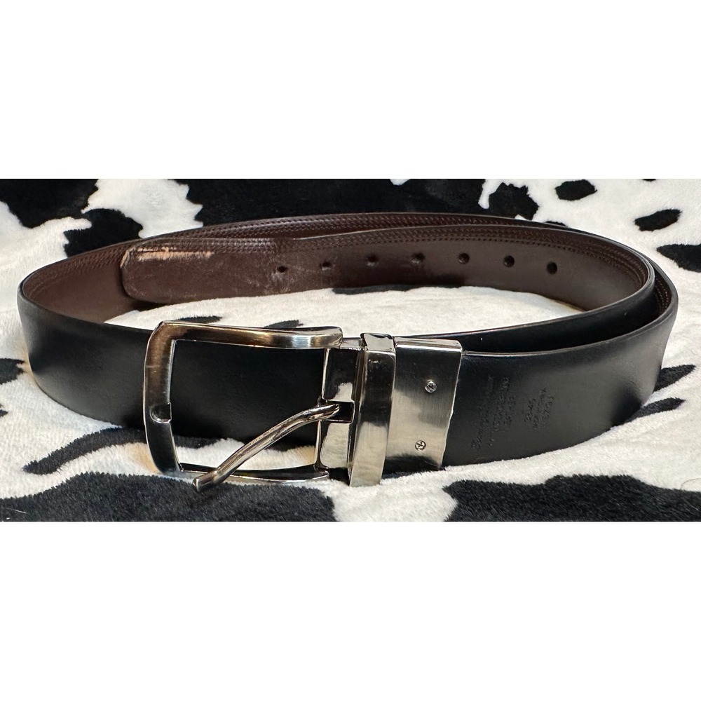 Tommy Bahama Mens Reversible Leather Belt Black Brown Silver Buckle Size 38-40 - Picture 5 of 8